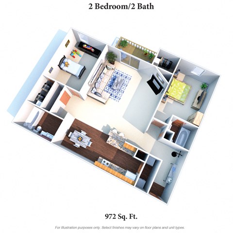 2 bed 2 bath floor plan A at Deercross Apartments, Cincinnati, 45236